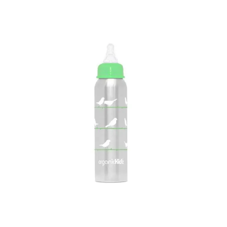 Biberon Inox Isotherme Organic Kidz 270ml goulot étroit - Oiseaux