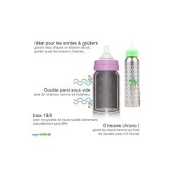 Biberon Inox Isotherme Organic Kidz 270ml goulot étroit - Pois