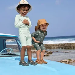 Chapeau anti-UV bébé réversible - Lassig - Vagues écru