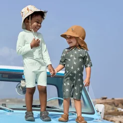 Chapeau anti-UV bébé réversible - Lassig - Vagues écru