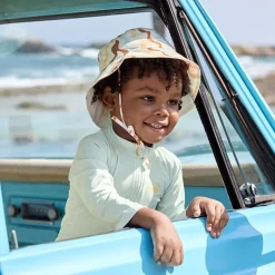 Chapeau anti-UV bébé réversible - Lassig - Vagues écru