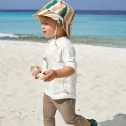 Chapeau anti-UV bébé réversible - Lassig - Vagues rose / Nature