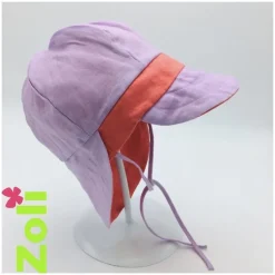 Chapeau zoli bébé/enfant en lin - Lilas/Corail