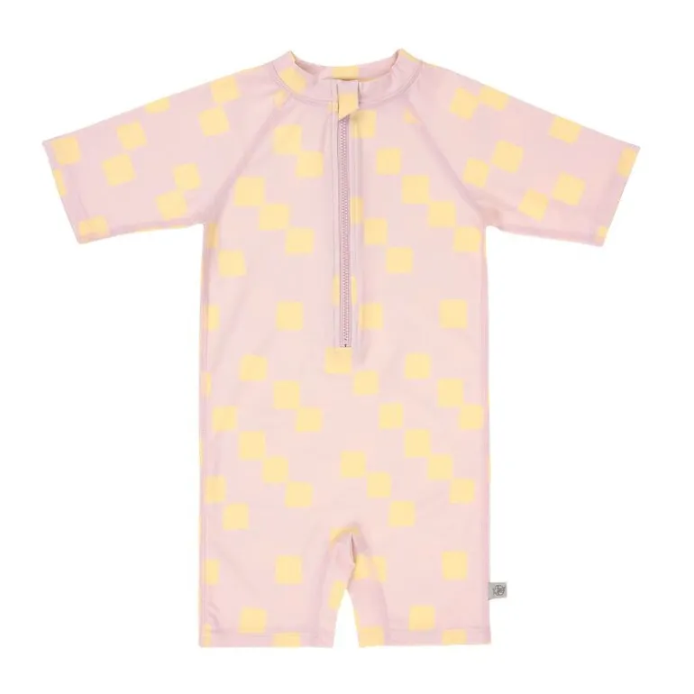 Combinaison bébé anti-UV - Lassig - Motif damier rose pâle/jaune