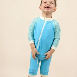 Combinaison short anti-UV enfant - KietLa - Bleu Rayures Vertes