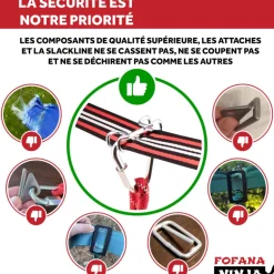Fofana Ninja line pour enfant - Slackline + 11 Obstacles
