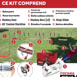 Fofana Ninja line pour enfant - Slackline + 11 Obstacles