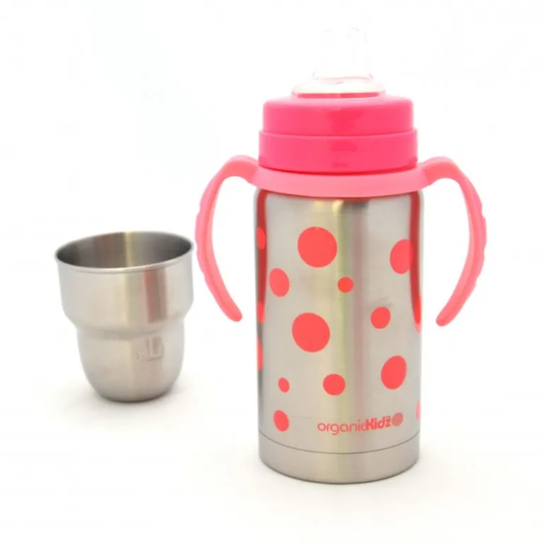 Kit évolutif - Gourde Inox Isotherme Organic Kidz 220mL - Goulot large - Rose