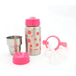 Kit évolutif - Gourde Inox Isotherme Organic Kidz 220mL - Goulot large - Rose
