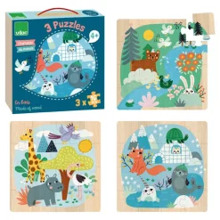 Les Animaux du monde - 3 puzzles en bois - Vilac