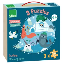 Les Animaux du monde - 3 puzzles en bois - Vilac