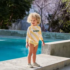 Lycra bébé manches longues - Lassig - Rayures jaune pâle/sel marin