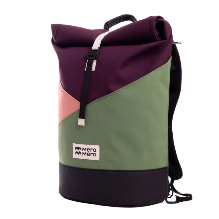 Sac à dos roll-top Wanaka Pocket - Mero Mero - Aubergine / Blossom Pink / Cypress Green