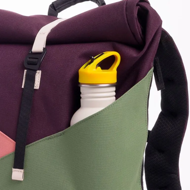 Sac à dos roll-top Wanaka Pocket - Mero Mero - Aubergine / Blossom Pink / Cypress Green