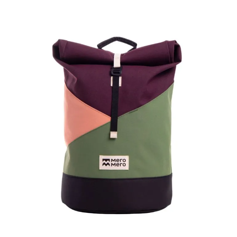 Sac à dos roll-top Wanaka Pocket - Mero Mero - Aubergine / Blossom Pink / Cypress Green