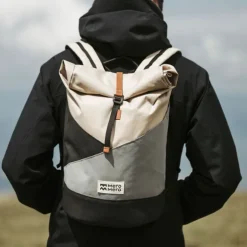 Sac à dos roll-top Wanaka Pocket - Mero Mero - Sand/Dark Grey/ Stone Grey/ Brown Leather