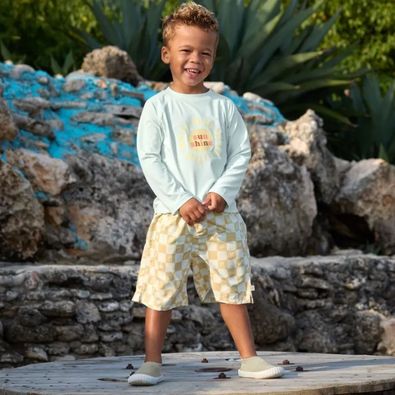 Short de bain enfant - Lassig - Carreaux vanille / écru