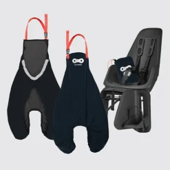 Tablier pour siège vélo enfant - Rainette - Noir avec des bretelles oranges