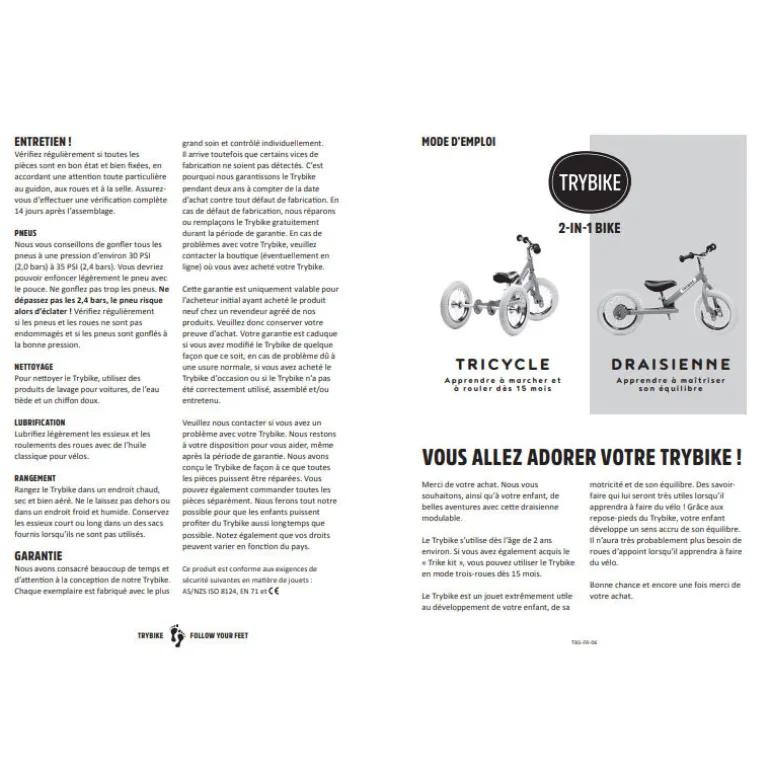 Tricycle Trybike : évolutif en draisienne - Creme