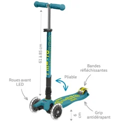 Trottinette Maxi Micro Deluxe pliable - Avec LED - Bleu Pétrole