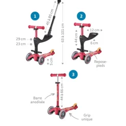 Trottinette évolutive Mini 3 en 1 Deluxe+ - Micro - Rose